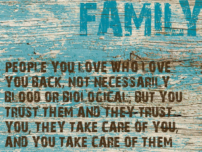 Diane Stimson, FAMILY (Familie, Holzstruktur, Motivation, Inspiration, Typografie, Grafik, Wunschgröße, Treppenhaus, blau/braun)