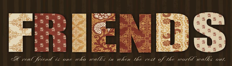 Taylor Greene, FRIENDS SIGN (Freunde, Freundschaft, Buchstaben, Typographie,  Inspiration, Grafik, Treppenhaus, Jgendzimmer  Wunschgröße, braun/beige)