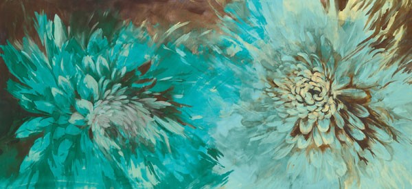 Michael Ganz, TURQUOISE BLOOM (Blumen, Blüten, Blütenblätter, modern, dekorativ, Wunschgröße, Treppenhaus, Schlafzimmer, Wohnzimmer, Malerei, türkis)