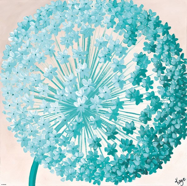 Kaye Lake, GIANT ALLIUM I (Malerei, Zeitgenössisch, Natur, Blumen, Blüten, Blütenzweig, Blütenball, Kräuter, Lauch, Wunschgröße, Treppenhaus, Wohnzimmer, Weiß / blau)