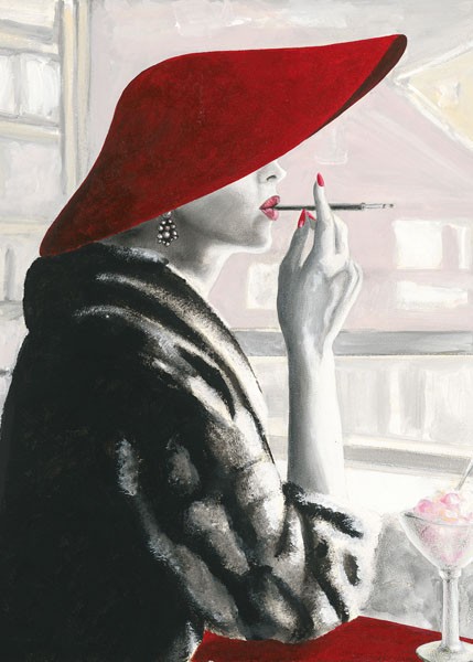 David Sedalia, CHARLENE I (Menschen, Frau, Eleganz, Nostalgie, Profil, roter Hut, Zigarettenspitze, Bar, Coctail, modern, Wunschgröße, modern, Wohnzimmer, schwarz/weiß/rot)