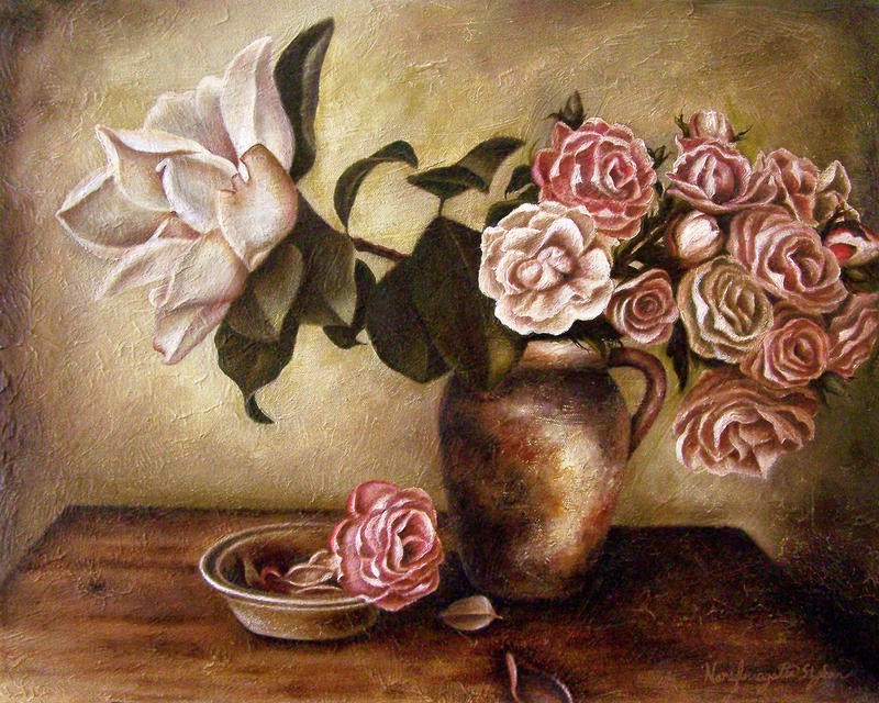 Nora St. Jean, MAGNOLIA & ROSES I (STILLLEBEN)