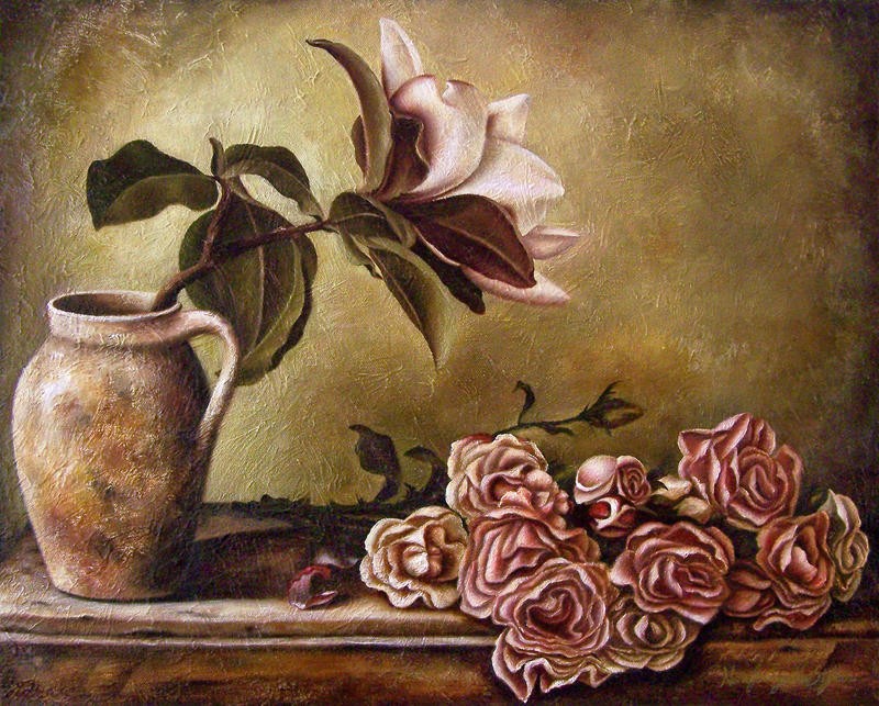 Nora St. Jean, MAGNOLIA & ROSES II (STILLLEBEN)