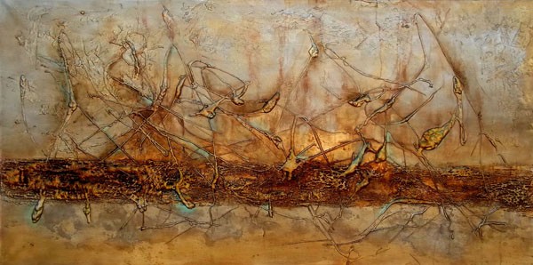 Leticia Herrera, RUSH (Abstrakt, Malerei, modern, zeitgenössisch,  Farbverläufe, Wunschgröße, Wohnzimmer, Büro, Treppenhaus, Business, gold)
