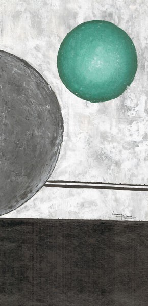 Umang Kikani, SPHERE II (Abstrakt, Malerei, geometrische Formen, Kreise, Scheiben, Linien, Wohnzimmer, Treppenhaus, Arztpraxis, Wunschgröße, grau/grün)