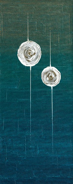 Umang Kikani, IMPULS II (Abstrakt, Malerei, geometrische Formen, Kreise, Scheiben, Linien, Wohnzimmer, Treppenhaus, Arztpraxis, Wunschgröße, blau/grün)