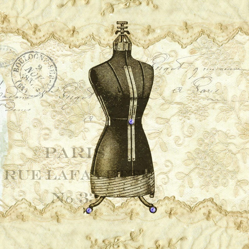 Elizabeth Jordan, DRESS FORM I (Mode, Kleiderpuppe, Modell, Schneiderei, Nostalgie, Poststempel, Postarte, Treppenhaus, Wunschgröße, sepia)
