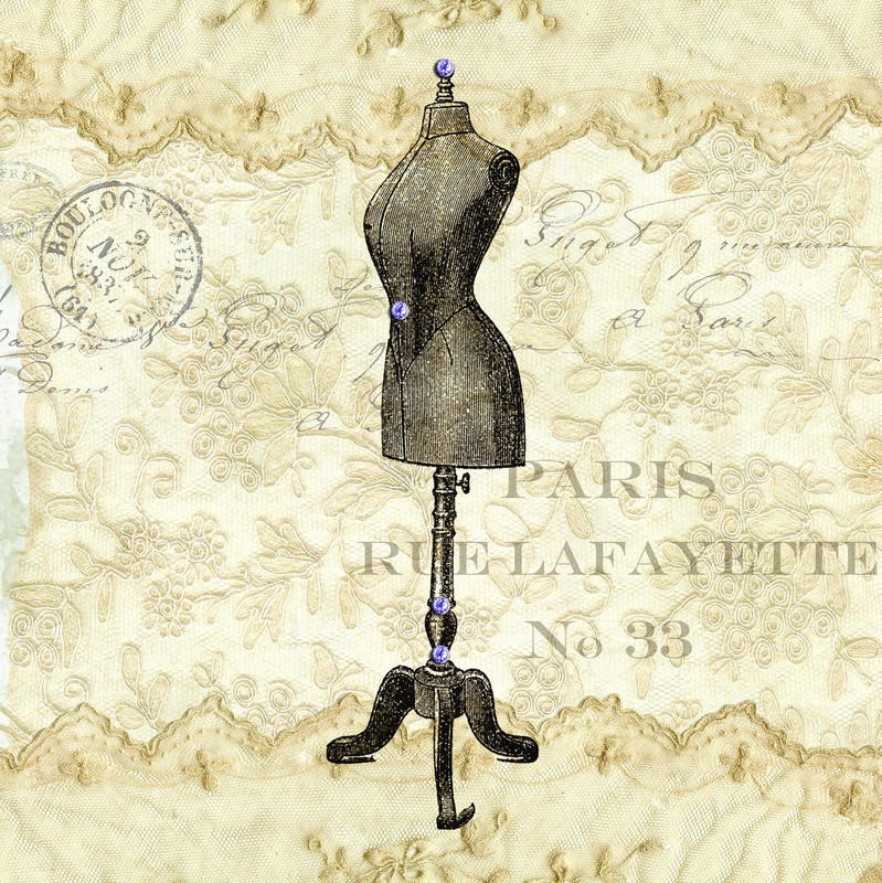Elizabeth Jordan, DRESS FORM II (Mode, Kleiderpuppe, Modell, Schneiderei, Nostalgie, Poststempel, Postarte, Treppenhaus, Wunschgröße, sepia)