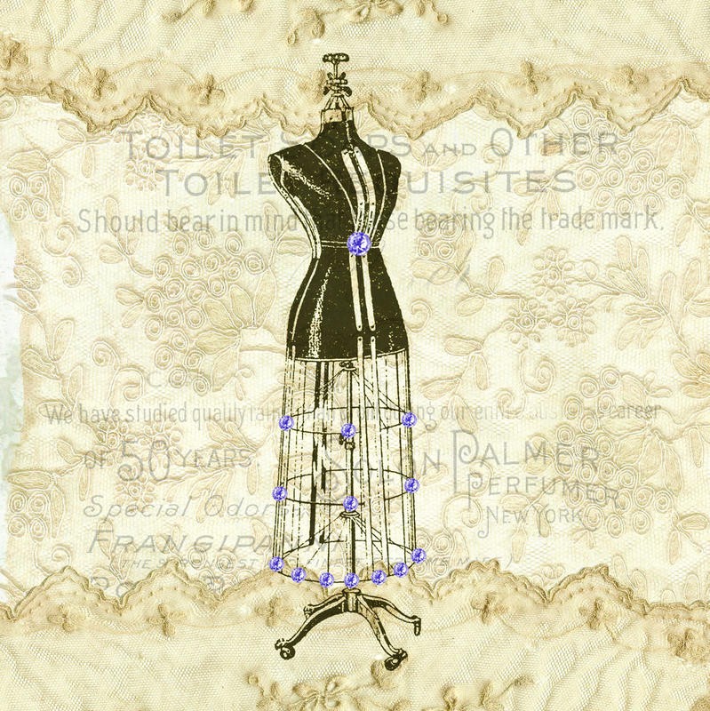 Elizabeth Jordan, DRESS FORM IV (Mode, Kleiderpuppe, Modell, Schneiderei, Nostalgie, Poststempel, Postarte, Treppenhaus, Wunschgröße, sepia)