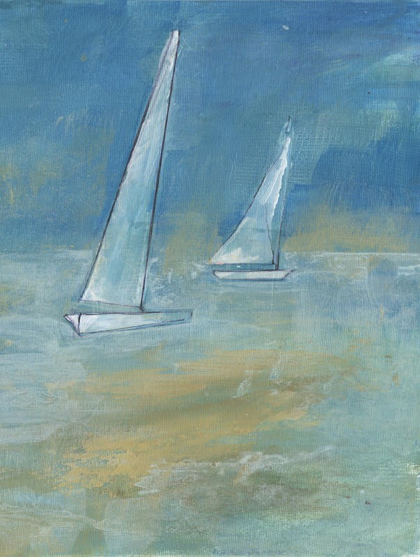 Smith Haynes, SAILBOATS I (Segelboote, Maritim, Meer,Meeresbrise, Malerei, modern, abstrahiert, dekorativ, Badezimmer, Wohnzimmer, Wunschgröße, blau/bunt)