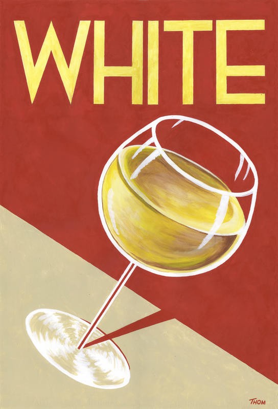 Thom Reaves, RETRO WHITE (Wein, Weißwein, Weinglas, Plakatkunst, Werbung, Retro, Nostalgie, Wunschgröße, Grafik, Küche, Esszimmer, Bar, Gastronomie, Bistro, rot/beige)