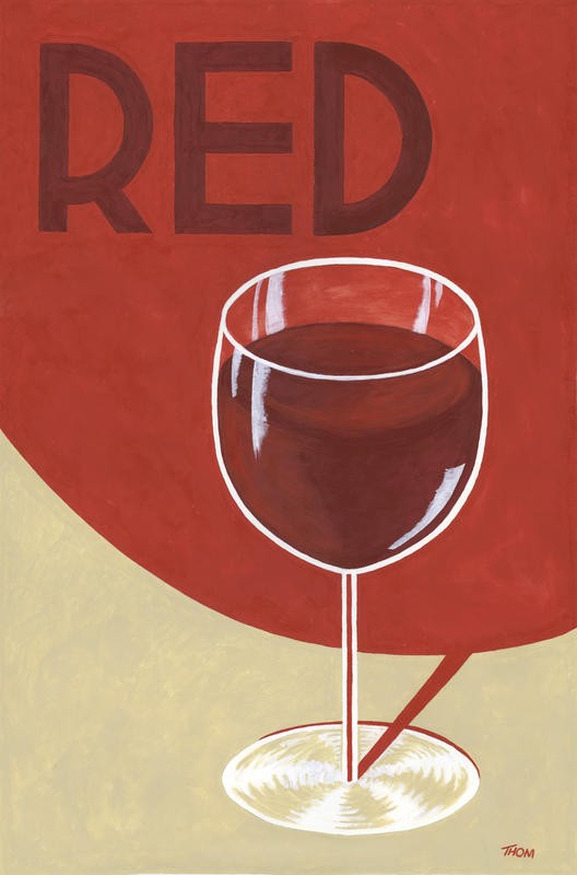 Thom Reaves, RETRO RED (Wein, Rotwein, Weinglas, Plakatkunst, Werbung, Retro, Nostalgie, Wunschgröße, Grafik, Küche, Esszimmer, Bar, Gastronomie, Bistro, rot/beige)