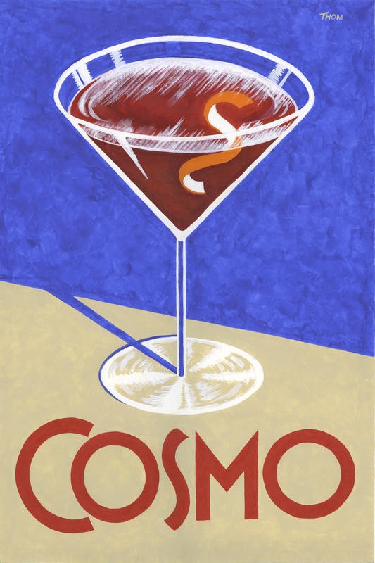 Thom Reaves, RETRO COSMO (Aperitif, Martini, Plakatkunst, Werbung, Retro, Nostalgie, Wunschgröße, Grafik, Küche, Esszimmer, Bar, Gastronomie, Bistro, bunt)