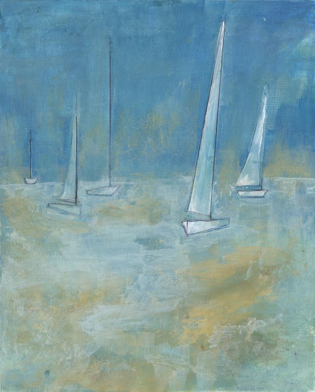 Smith Haynes, SAILBOATS II (Segelboote, Maritim, Meer, Meeresbrise, Malerei, modern, abstrahiert, dekorativ, Badezimmer, Wohnzimmer, Wunschgröße, blau/bunt)