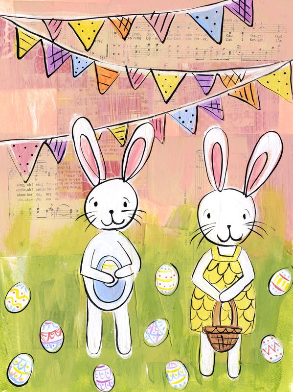 Erin Butson, BUNNIES (Osterhasen, Blumen, Ostereier, witzig, lustig, Grafik, Wohnzimmer, Treppenhaus, Kinderzimmer, Wunschgröße, bunt)