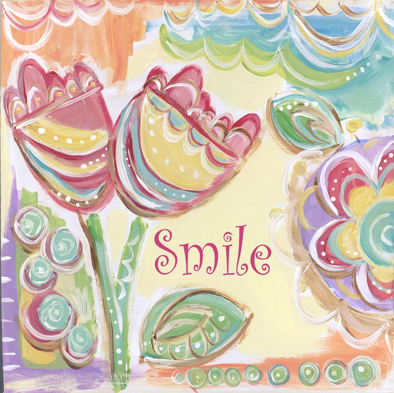 Erin Butson, EB SMILE (Blumen, lächeln, fröhlich, Motivation, Grafik, Wohnzimmer, Treppenhaus, Kinderzimmer,  Wunschgröße, bunt)