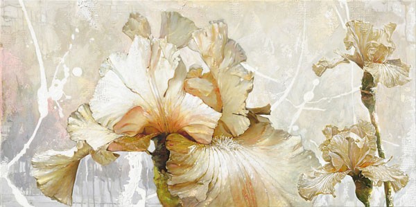 Enrico Sestillo, VANILLA IRIS I (Modern, Malerei, naturalistisch, Pflanze, Blume, Blüte, Blütenblätter, Wohnzimmer, Schlafzimmer, Wunschgröße, weiß)