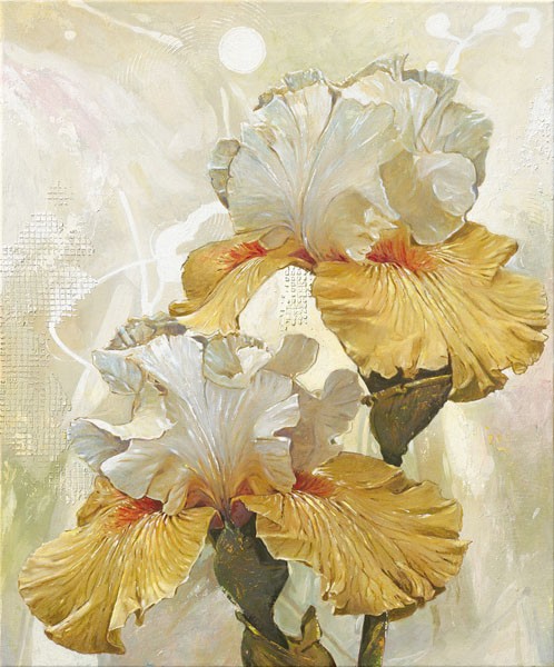 Enrico Sestillo, VANILLA IRIS III (Modern, Malerei, naturalistisch, Pflanze, Blume, Blüte, Blütenblätter, Wohnzimmer, Schlafzimmer, Wunschgröße, weiß)