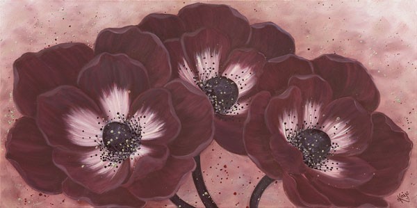 Kaye Lake, MOHAGONY ANEMONE I (Blumen, Blüten, Anemonen, samtig, Botanik, Treppenhaus, Wohnzimmer, Malerei, Wunschgröße, weinrot)