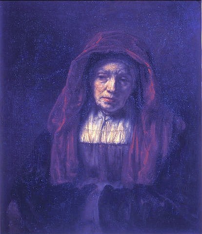Rembrandt van Rijn, Bildnis einer alten Frau (der Mutter des Künstlers?). 1654 (17. Jahrhundert,Moskau,Puschkin-Museum,1606-1669,Rembrandt van Rijn,Frau,Alte,alt,Rembrandt van Rijn 1606-1669,Kopftuch)