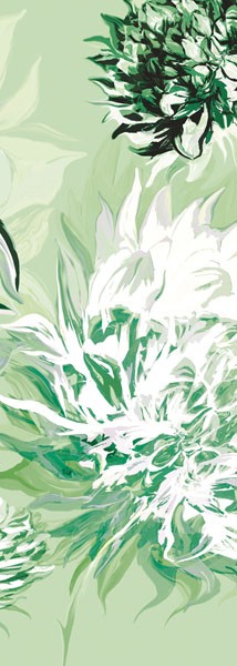 Sally Scaffardi, GREEN ALLURE III (Blumen, Floral, Blüten, grüne Velockung, Wohnzimmer, Schlafzimmer, Malerei, Wunschgröße, bunt)