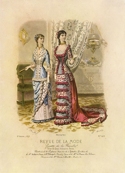 Dubois, REVUE DE LA MODE I (Mode, Damenmode, Bekleidung, Kleider, Eleganz, Extravaganz, 19. Jahrhundert,Paris, Grafik, Wunschgröße, Treppenhaus, Schneiderei, Grafik)