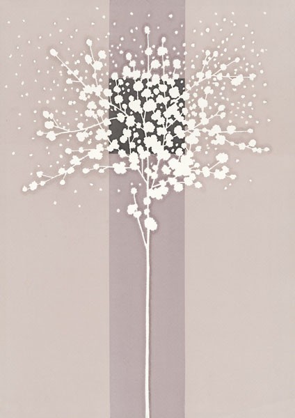 Takashi Sakai, WHITE TREE II (Pflanzen, Bäume, Blüten, modern, minimalistisch, filigran, Grafik, Wunschgröße, Wohnzimmer, Treppenhaus, Büro, grau/weiß)