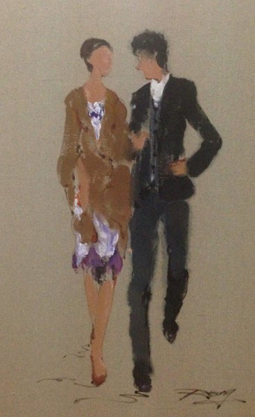 Shenli, SUNDAY STROLL (Frau, Mann, Paar, Eleganz, Mode, modern, zeitgenössisch, Wunschgröße, Wohnzimmer, Treppenhaus,)