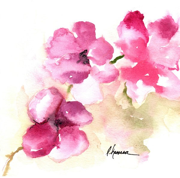 Leticia Herrera, WATERCOLOR POPPIES III (Blume, Mohnblume, Aquarell, Malerei, modern, zeitgenössisch,   Wunschgröße, Wohnzimmer,  Treppenhaus, Wunschgröße, rot/weiß)