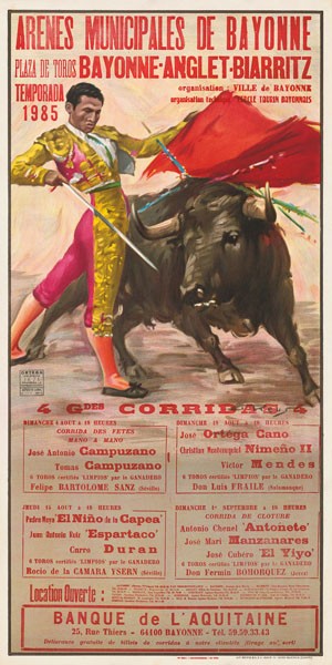 Domingo, BULLFIGHT (Stierkampf, Torrero, Kämpfer, Stier, blutig, Corrida, Plakatkunst, Ankündigung, Wunschgröße, Treppenhaus, Wohnzimmer, bunt)