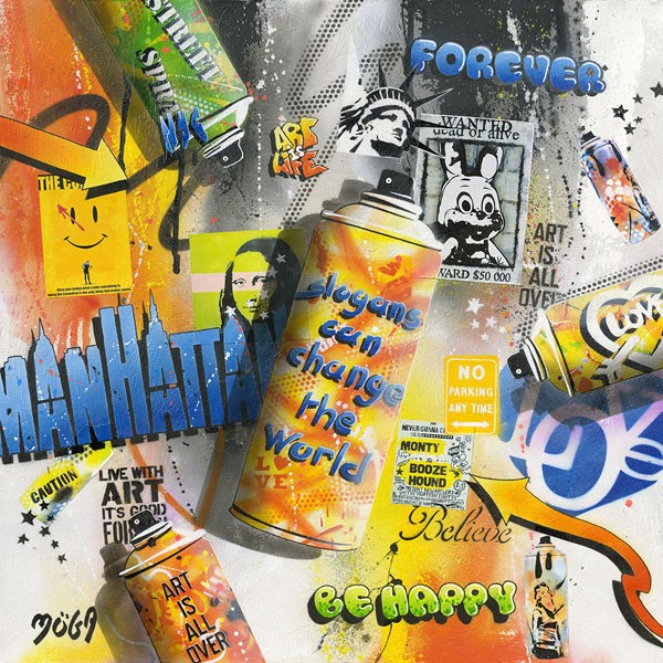 Möga, CHANGE WORLD GRAFFITY (Graffity, Sprayer, Pop, Comic, explosiv, modern, grell, Wild, Spraydose, Typographie, Wandmalerei, Wunschgröße, Jugendzimmer, bunt)