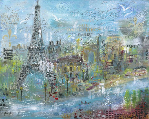 Mizo, ABSTRACT PARIS (Städte, Metropole, Paris, Eiffelturm, abstrahiert, moderne Malerei, zeitgenössisch, Wunschgröße, Jugendzimmer, Wohnzimmer, Malerei)