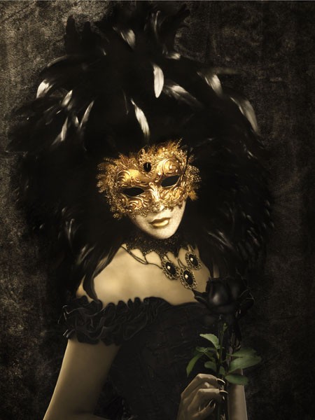 Babette, BAL DU MASK 3 (Maskenball, Maske, Venezianisch, nobel, edel, Adel, Nostalgie, Fantasy, Karneval, Jugendzimmer, Schlafzimmer, Wohnzimmer, Treppenhaus, Wunschgröße, Digitalkunst, schwarz/bunt)