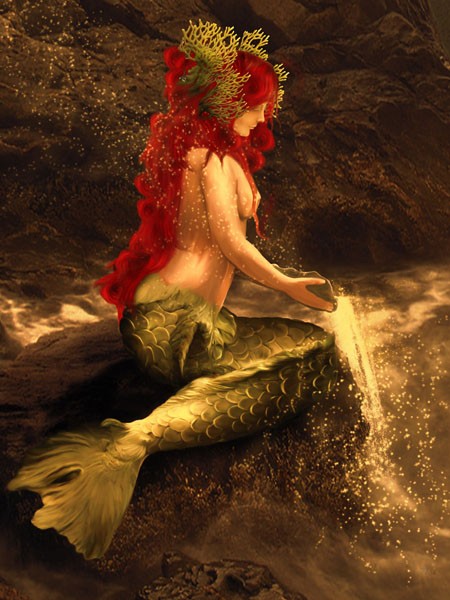 Babette, MERMAID PLAY (Meerjungfrau, Magie, Wasser, Spiel, mystisch, Fantasy, Märchen, Traumwelt, Jugendzimmer, Wohnzimmer, Treppenhaus, Wunschgröße, Digitalkunst, bunt)