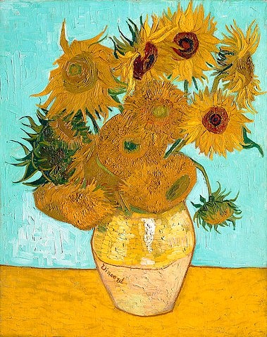 Vincent van Gogh, Vase mit Sonnenblumen. 1888 (Stillleben, Blumen, Vase, Sonnenblumen Blumenstrauß, Sommer, Klassische Moderne, Impressionismus, Wohnzimmer, Treppenhaus, Wunschgröße, bunt)