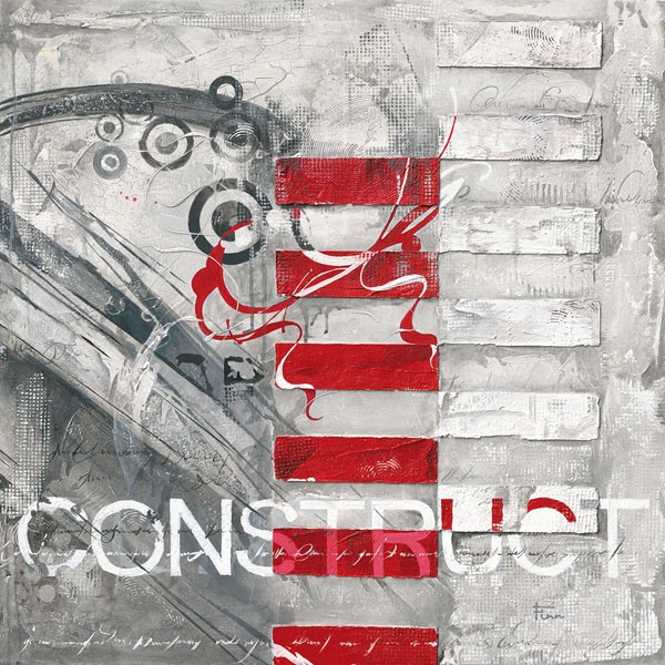 Finn, CONSTRUCT (Abstrakte Kunst, geometrische Muster, Colourspot, Wohnzimmer, Treppenhaus, Büro, Wunschgröße, Malerei, grau/weiß/rot)
