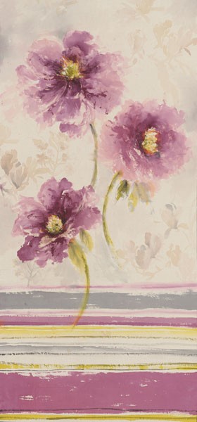 Disegni, FLORAL WITH STRIPES II (Blumen, Blüten, floral, Streifen, zeitgenössisch, Wunschgröße, Malerei, Treppenhaus, Schlafzimmer, bunt)