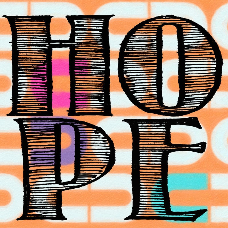Taylor Greene, HOPE (Hoffnung, Buchstaben, Typographie, Inspiration, Grafik, Treppenhaus, Jugendzimmer, Wunschgröße, orange/schwarz/weiß)