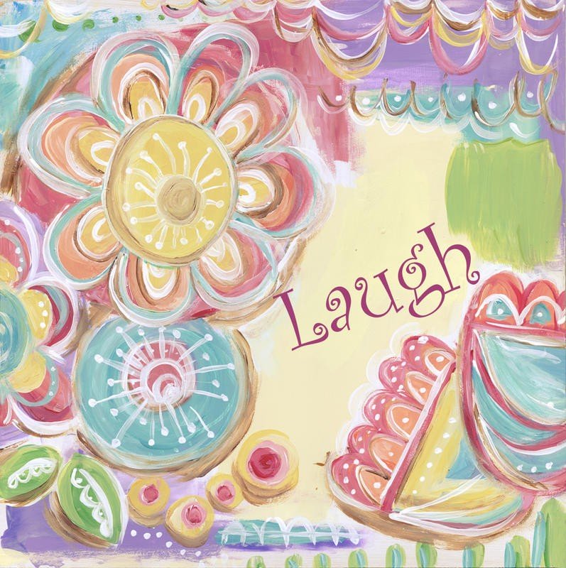 Erin Butson, EB LAUGH (Blumen, lachen, fröhlich, Motivation, Grafik, Wohnzimmer, Treppenhaus, Kinderzimmer,  Wunschgröße, bunt)