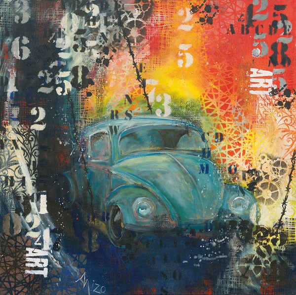 Mizo, POP BEETLE (VW, VW-Käfer, Kultauto, Auto, Fahrzeug, Retro, moderne Malerei, zeitgenössisch, Wunschgröße, Jugendzimmer, Wohnzimmer, Malerei)