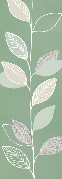 Design Show, GREEN PAGEANT III (Blätter, Zweig, Pflanzen, Grafik, dekorativ, Wunschgröße, Wohnzimmer, Treppenhaus, beige/blau)