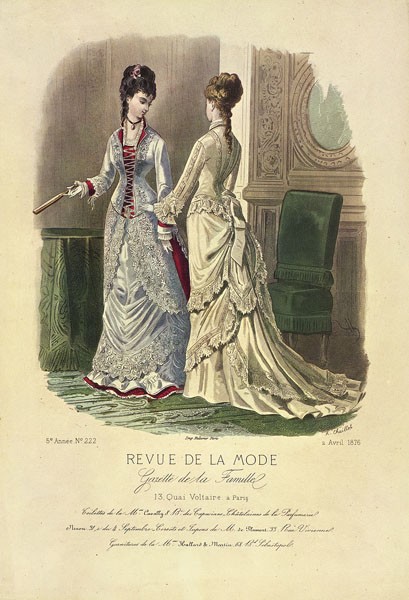 Dubois, REVUE DE LA MODE II (Mode, Damenmode, Bekleidung, Kleider, Eleganz, Extravaganz, 19. Jahrhundert,Paris, Grafik, Wunschgröße, Treppenhaus, Schneiderei, Grafik)