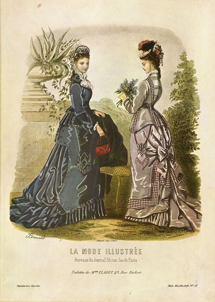 Dubois, LA MODE ILLUSTRÉE I (Mode, Damenmode, Bekleidung, Kleider, Eleganz, Extravaganz, 19. Jahrhundert,Paris, Grafik, Wunschgröße, Treppenhaus, Schneiderei, Grafik)