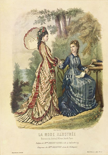 Dubois, LA MODE ILLUSTRÉE II (Mode, Damenmode, Bekleidung, Kleider, Eleganz, Extravaganz, 19. Jahrhundert,Paris, Grafik, Wunschgröße, Treppenhaus, Schneiderei, Grafik)