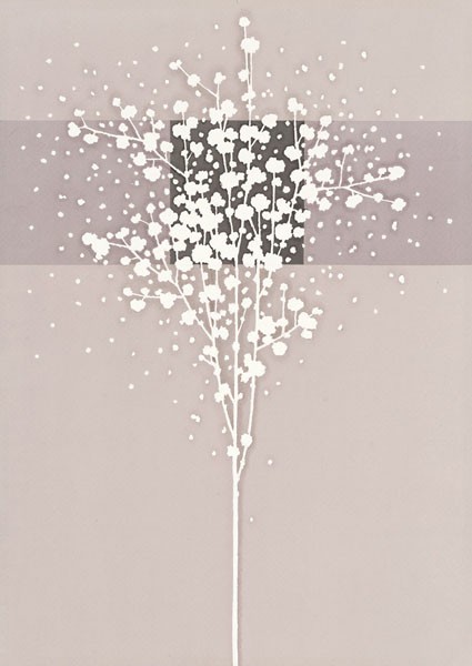 Takashi Sakai, WHITE TREE I (Pflanzen, Bäume, Blüten, modern, minimalistisch, filigran, Grafik, Wunschgröße, Wohnzimmer, Treppenhaus, Büro, grau/weiß)