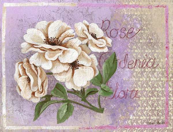 Tiffany, FLOWER CARD I (Rosen, Blumen, romantisch, Nostalgie, Blumenkarte, Treppenhaus, Schlafzimmer, Wunschgröße, Grafik, bunt)