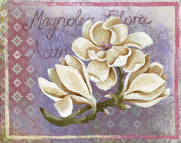 Tiffany, FLOWER CARD II (Magnolien, Blumen, romantisch, Nostalgie, Blumenkarte, Treppenhaus, Schlafzimmer, Wunschgröße, Grafik, bunt)