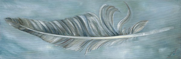 Rian Withaar, FEATHER I (Feder, Vogelfeder, Federkiel,  modern, zeitgenössisch, Treppenhaus, Wohnzimmer, Schlafzimmer, Wunschgröße, Malerei, bunt)