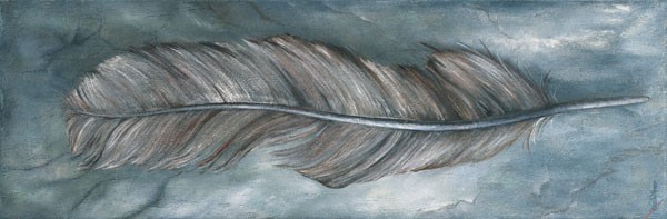 Rian Withaar, FEATHER II (Feder, Vogelfeder, Federkiel,  modern, zeitgenössisch, Treppenhaus, Wohnzimmer, Schlafzimmer, Wunschgröße, Malerei, bunt)