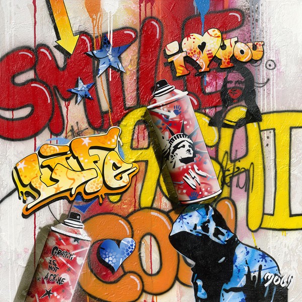 Möga, SMILE AGAIN GRAFFITY (Graffity, Sprayer, Pop, Comic, explosiv, modern, grell, Wild, Spraydose, Typographie, Wandmalerei, Wunschgröße, Jugendzimmer, bunt)